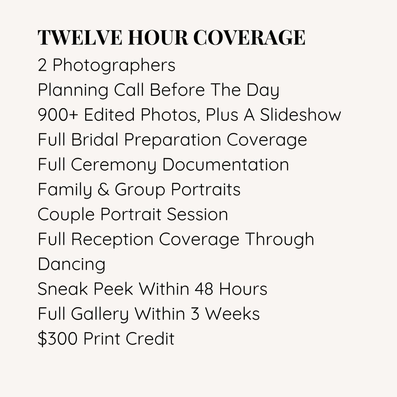 What is included in The Legacy, wedding photography: the back of the collection card