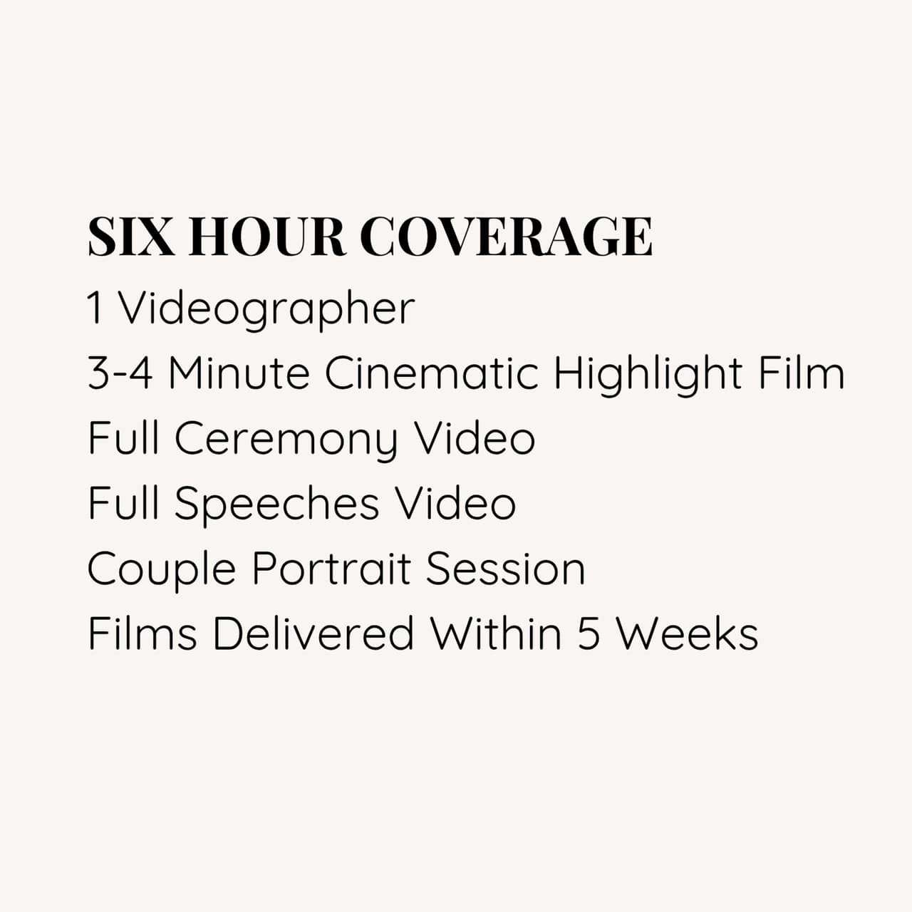 What is included in The Celebration, wedding videography: the back of the collection card